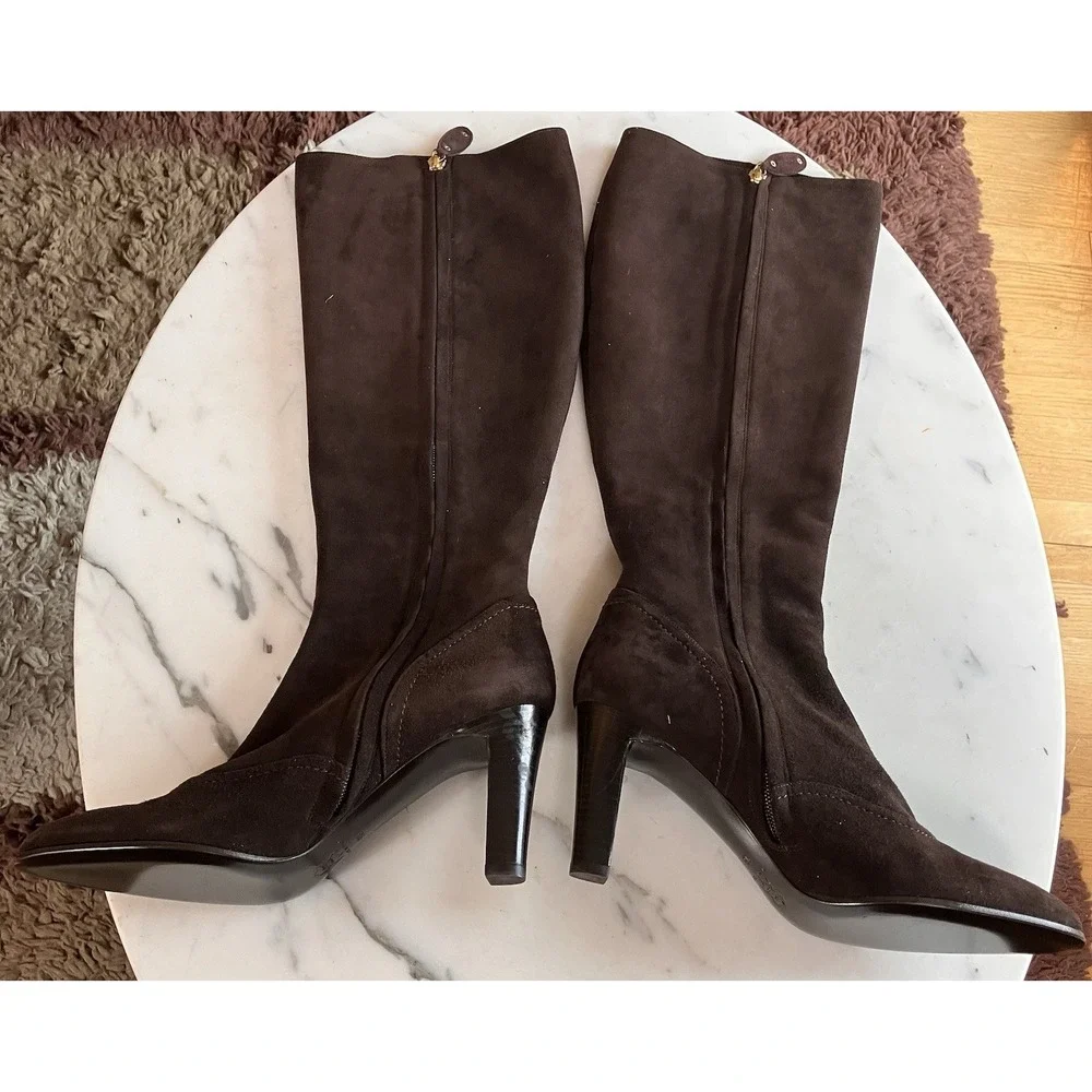 St. John Sarah Women's Knee High Boots Sz 9B Brown Side Zip Heels Pointed